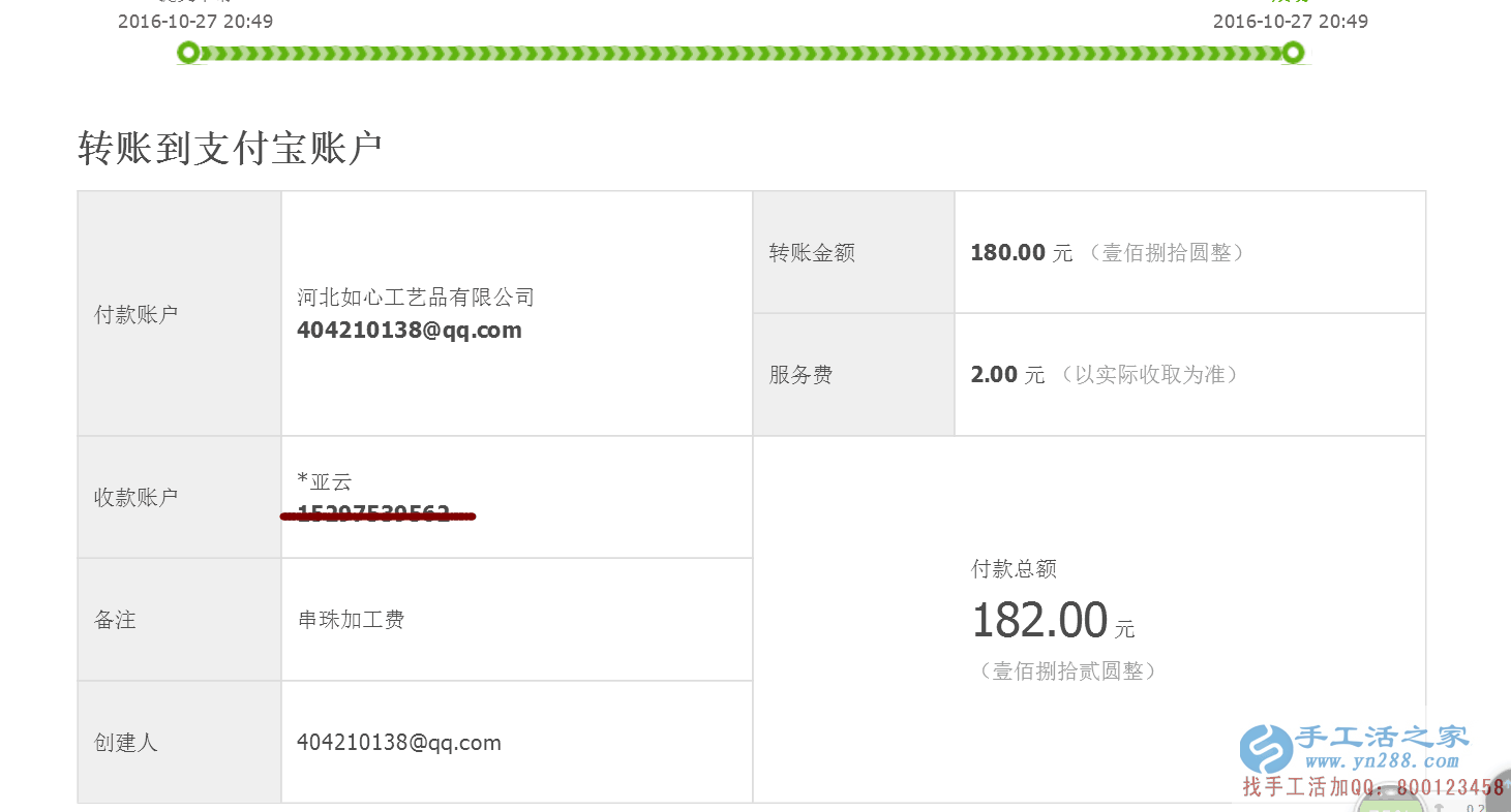 老客戶河北武安袁女士又收到加工費(fèi)180元，業(yè)余賺錢(qián)好項(xiàng)目