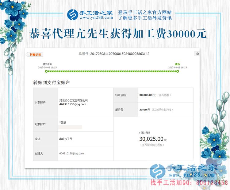 縣級代理亢先生又來交貨了，這次結(jié)算加工費30000元，又創(chuàng)新高(圖1)