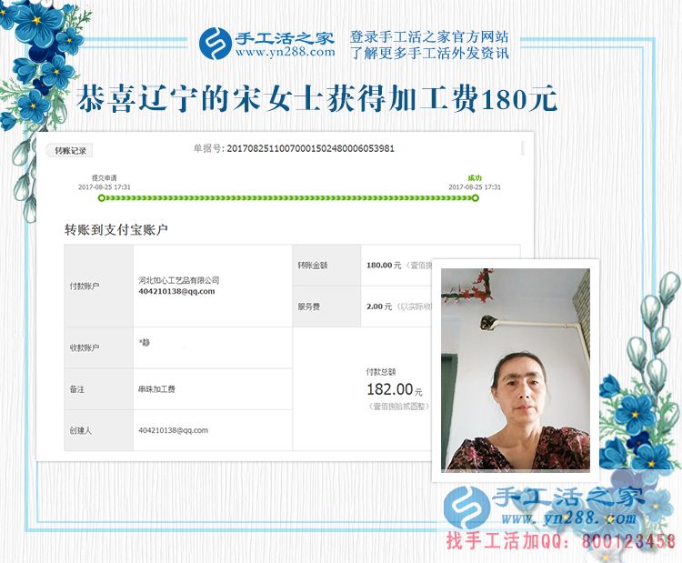 趁著孩子剛結(jié)婚到有孫子之間的時間，遼寧的宋女士堅持在家做手工活賺錢(圖1)