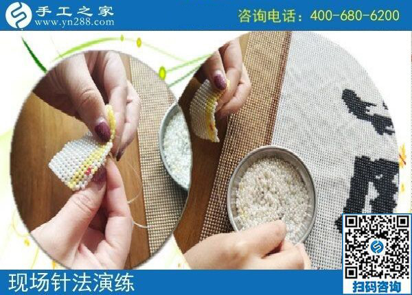 4月14日，正規(guī)手工加工回收項目的珠繡針法培訓有多好？手工之家接待考察加工客戶時的針法演示與體驗剪影